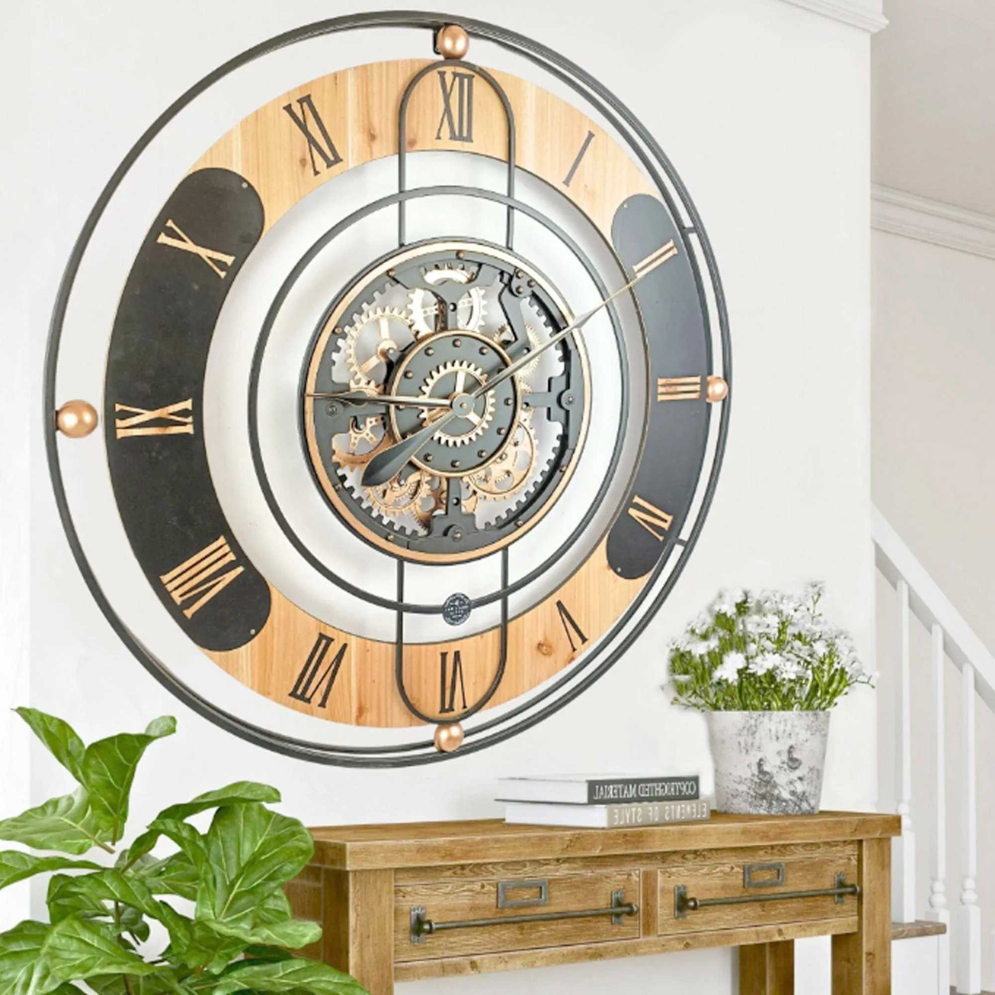 Farm House Round Moving Cogs Wall Clock