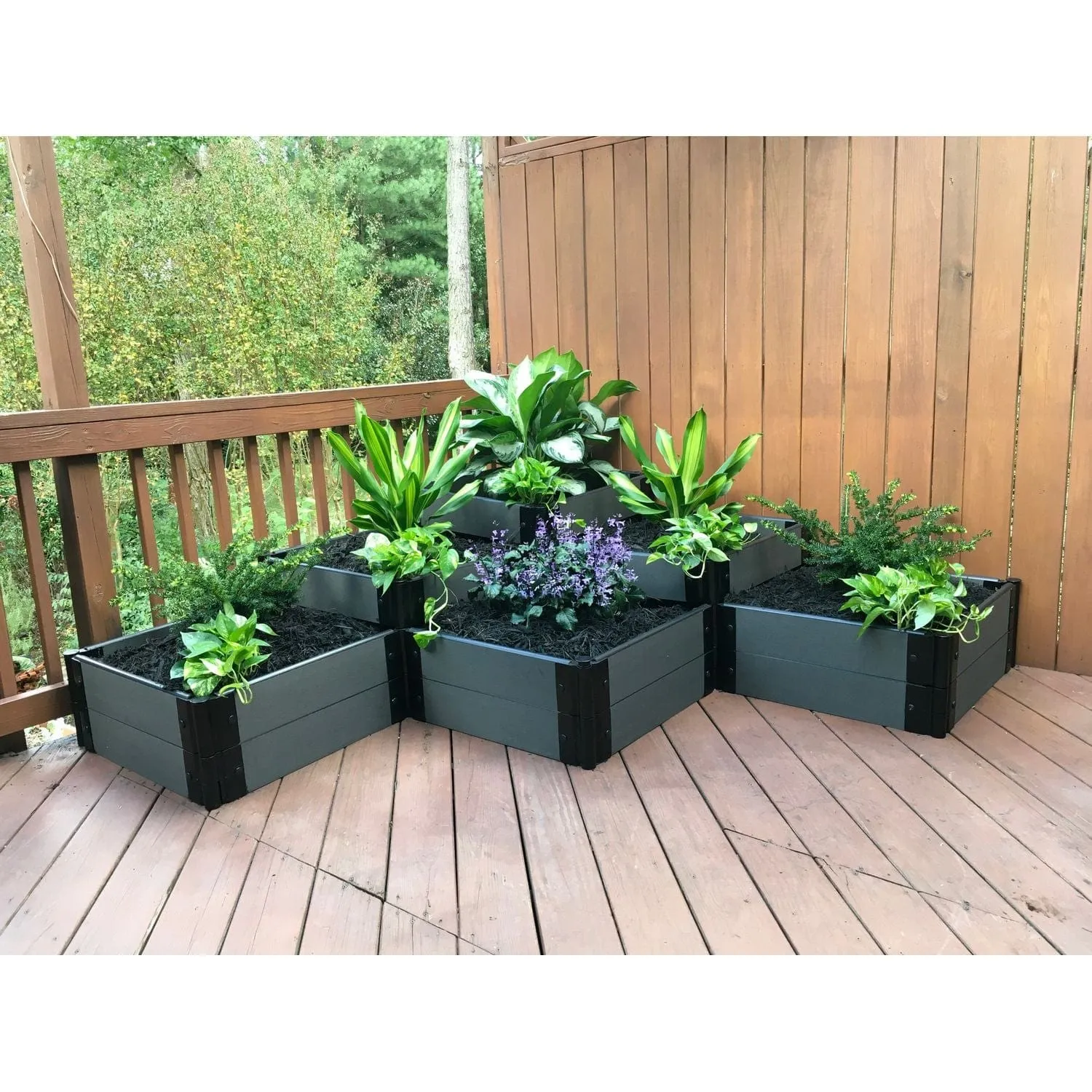 Frame It All | Tool-Free The Banaue Raised Garden Bed (Terraced) 6' X 6' Upload Brown - 1" Profile