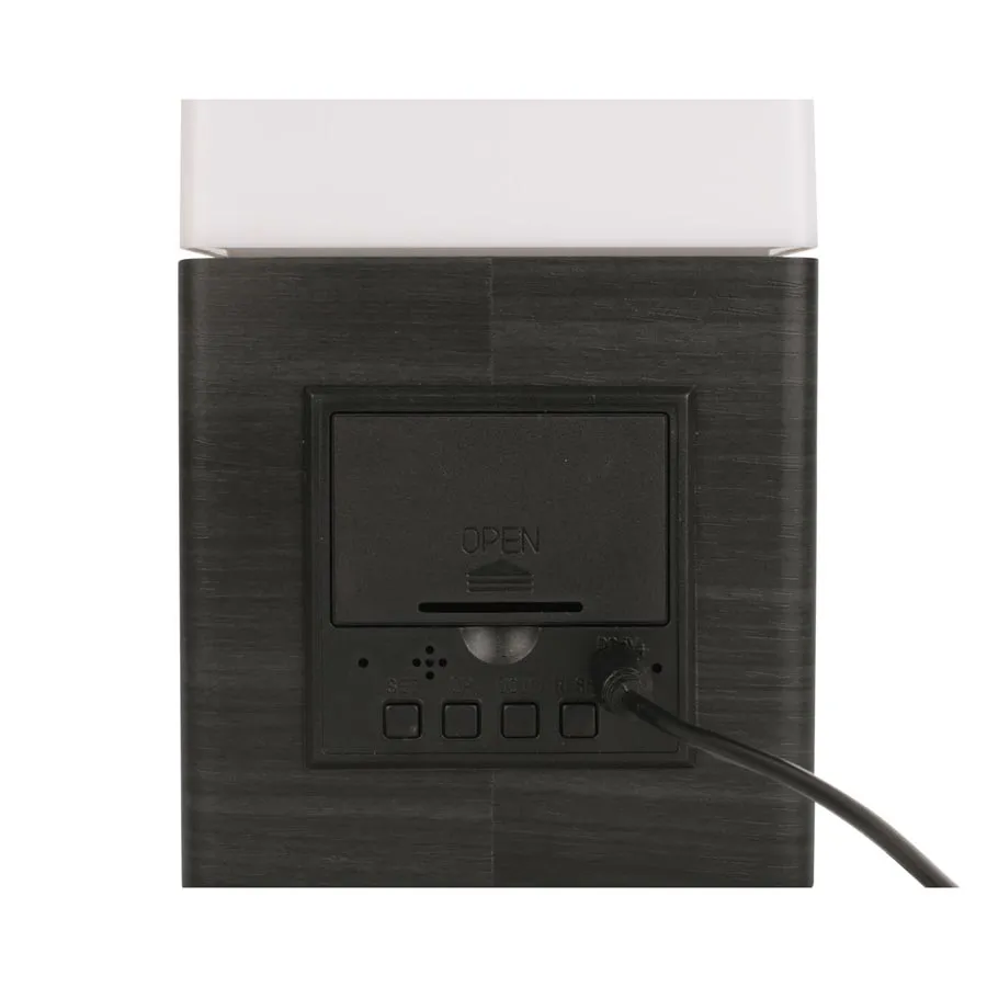 Frosted LED Alarm Clock with Light - Blackened Wood