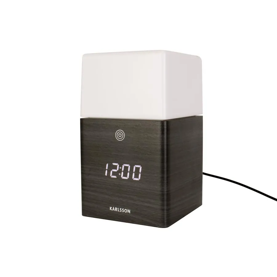 Frosted LED Alarm Clock with Light - Blackened Wood