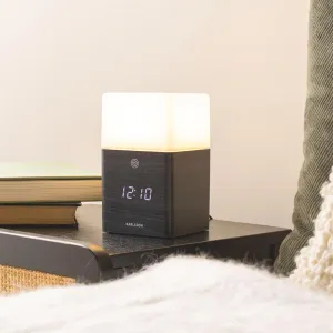 Frosted LED Alarm Clock with Light - Blackened Wood