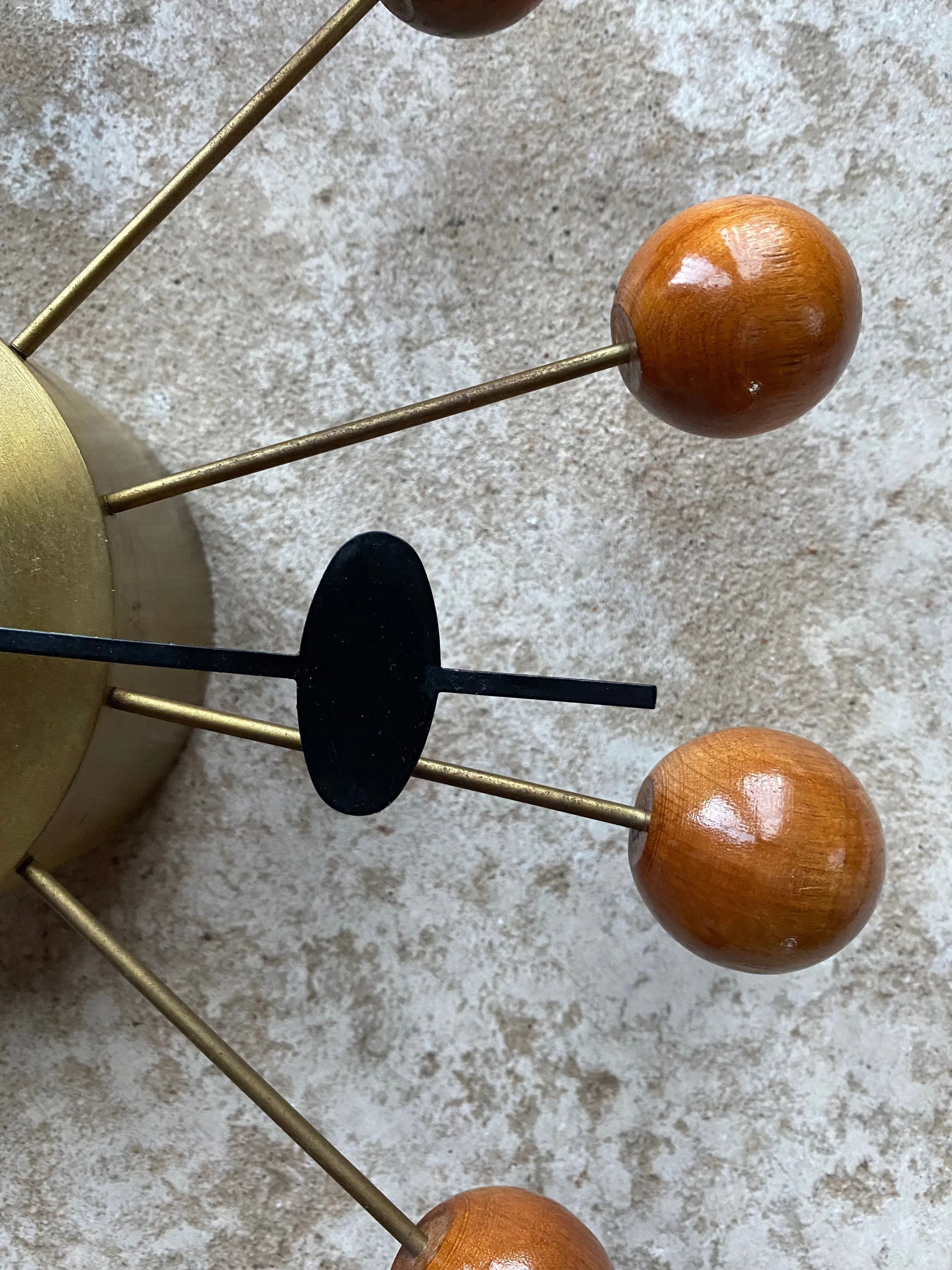 George Nelson Mid Century Ball Clock in Brass and Wood