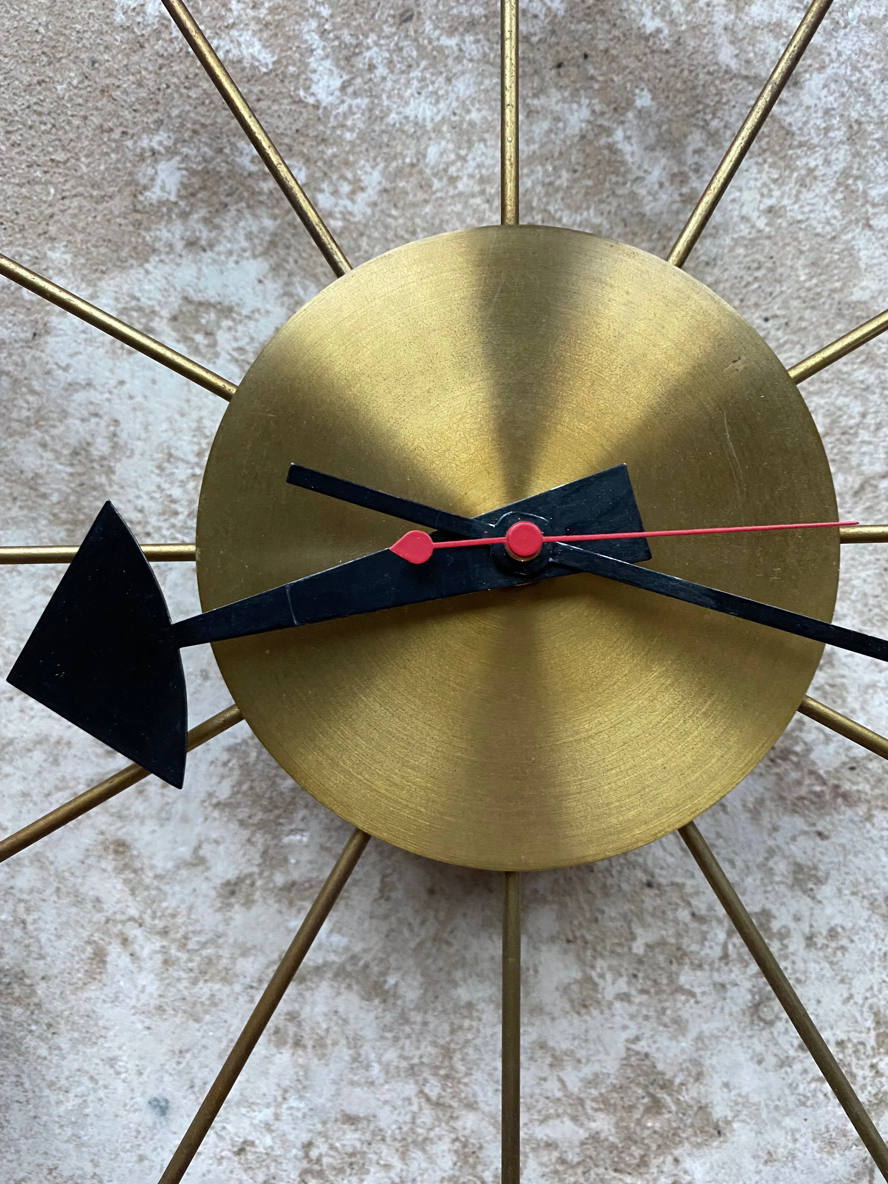 George Nelson Mid Century Ball Clock in Brass and Wood