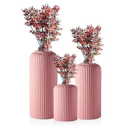 Greennest Artisan Trio: Handcrafted Ceramic Vases Set