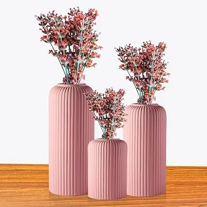Greennest Artisan Trio: Handcrafted Ceramic Vases Set