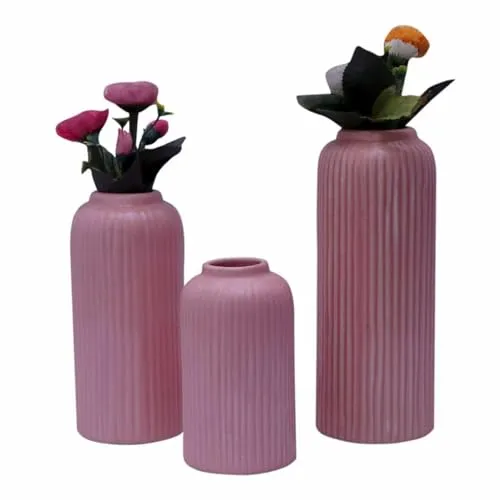 Greennest Artisan Trio: Handcrafted Ceramic Vases Set