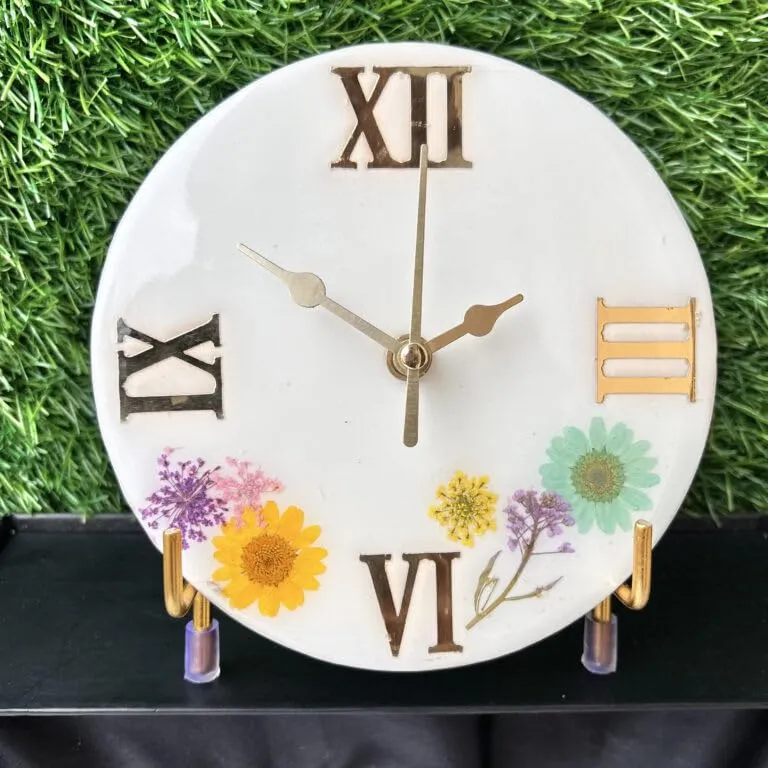 HANDARTED Premium Stylish Resin Luxury Table Clock with Stand Silent Quartz Decorative Latest Table Clock Battery Operate Easy to Use for Home/Office/School MDF Base