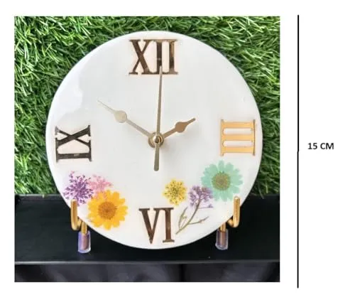 HANDARTED Premium Stylish Resin Luxury Table Clock with Stand Silent Quartz Decorative Latest Table Clock Battery Operate Easy to Use for Home/Office/School MDF Base