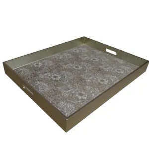 Handmade Reverse Painted Mirror Tray with Handles in Sand Floral - Extra Large