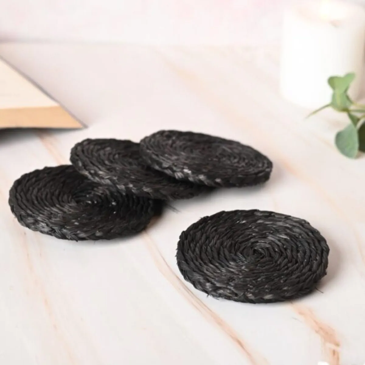 Handmade Sabai Grass Coasters - Black