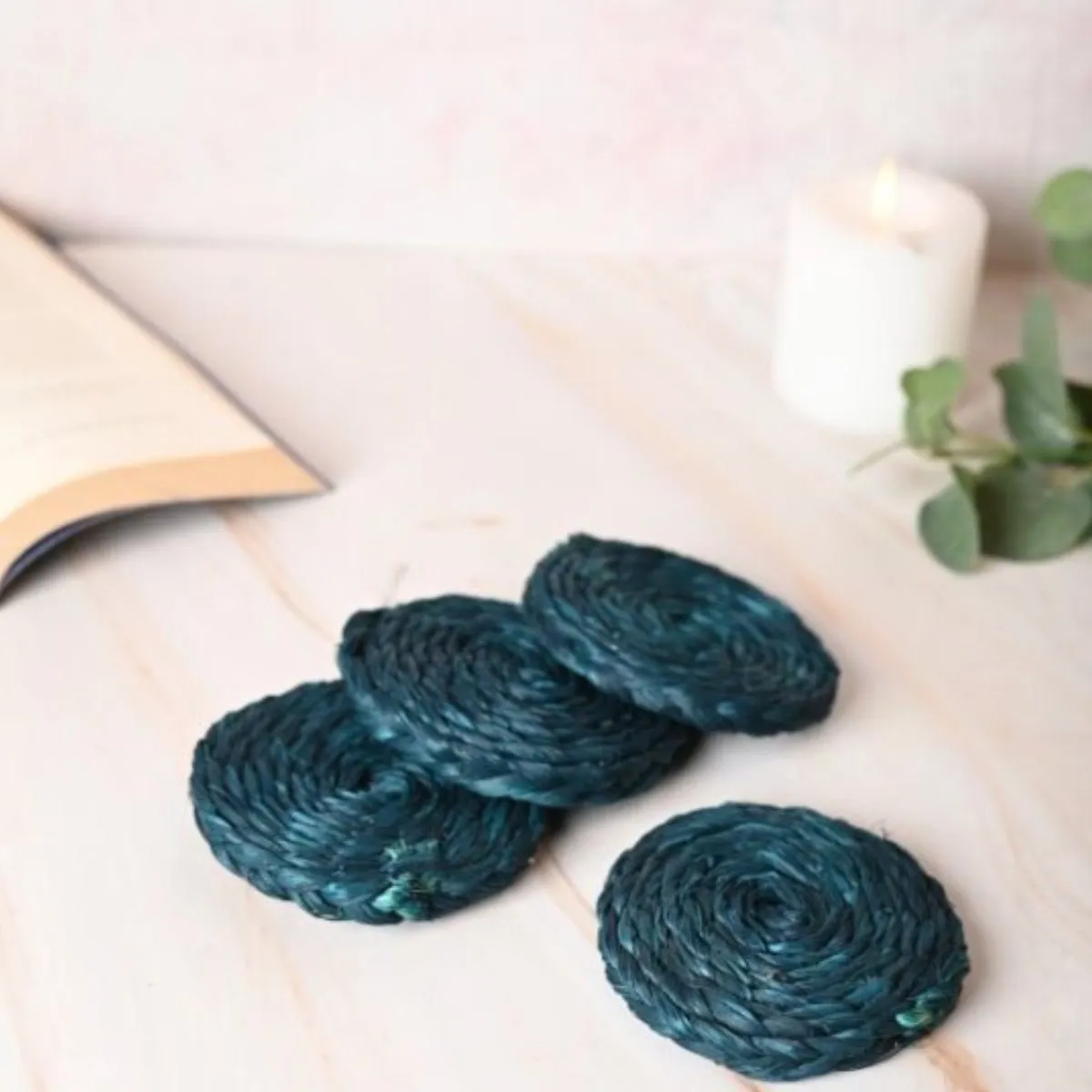 Handmade Sabai Grass Coasters - Indigo