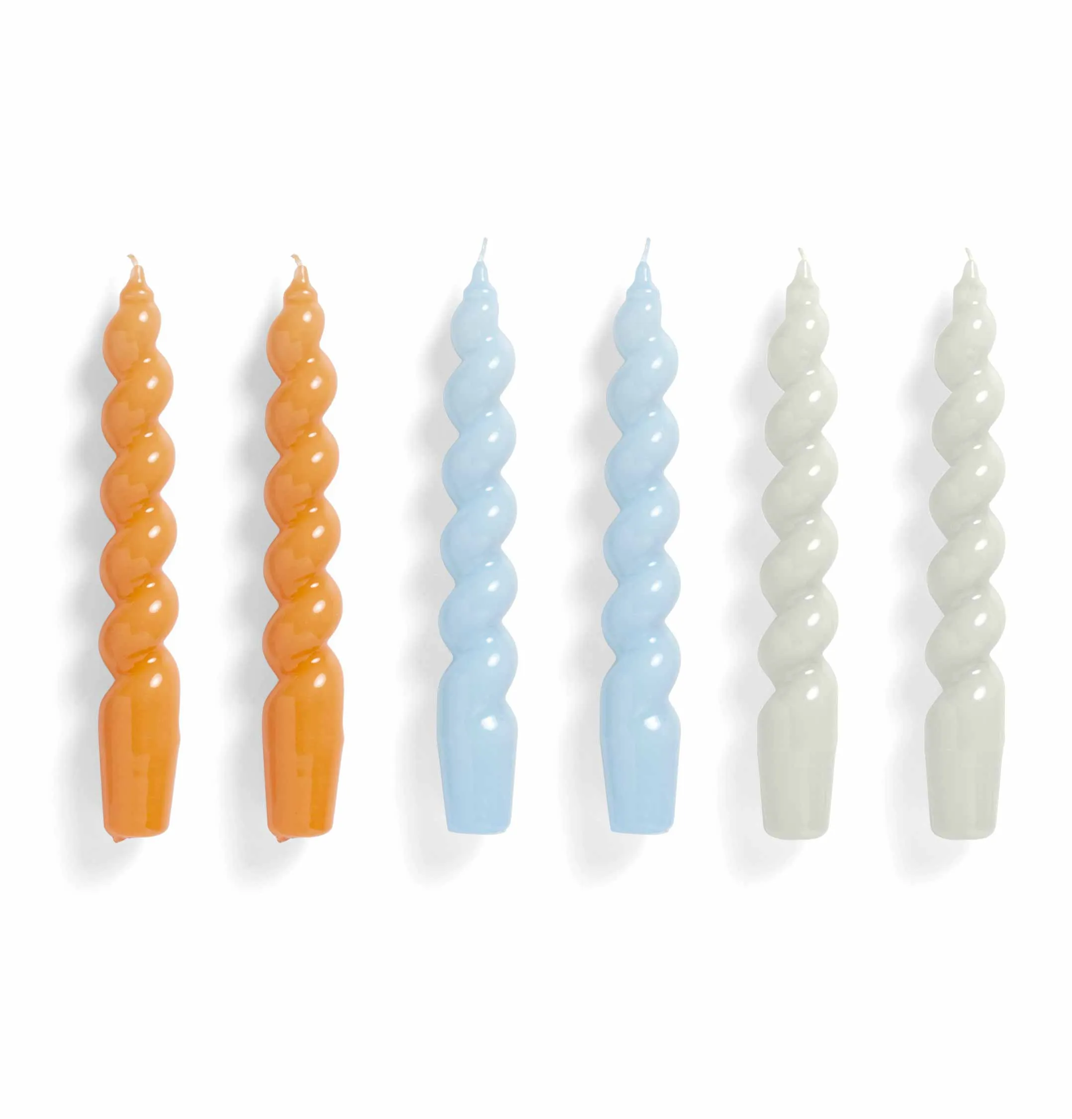 HAY Candle – Set of 6 – Spiral – Tangerine, Light Blue, Light Grey
