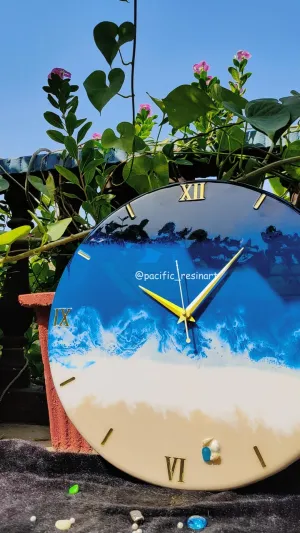 Heaven Furnitures Wall Clock || Resin Art Wall Clock || Wall Decor || Premium Wall Clock || 22mm Thickness || Quality Verified || Resin Art (Blue Ocean, 50cm x 50cm King Size)