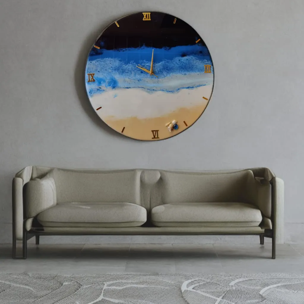 Heaven Furnitures Wall Clock || Resin Art Wall Clock || Wall Decor || Premium Wall Clock || 22mm Thickness || Quality Verified || Resin Art (Blue Ocean, 50cm x 50cm King Size)