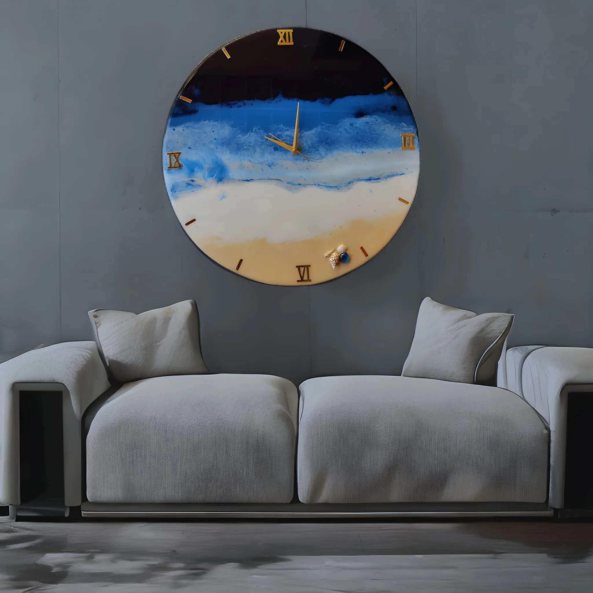 Heaven Furnitures Wall Clock || Resin Art Wall Clock || Wall Decor || Premium Wall Clock || 22mm Thickness || Quality Verified || Resin Art (Blue Ocean, 50cm x 50cm King Size)