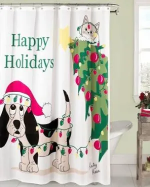 Holiday Mischief Fabric Shower Curtain