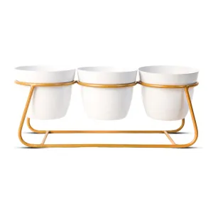 Homestic Planter|Flower Pot for Indoor|Home Décor Flowers Pot|Decorative Planter Basket|Flower Planter for Office Décor|Balcony Flower Pot|3 Planter with Golden Stand|1129-B|White