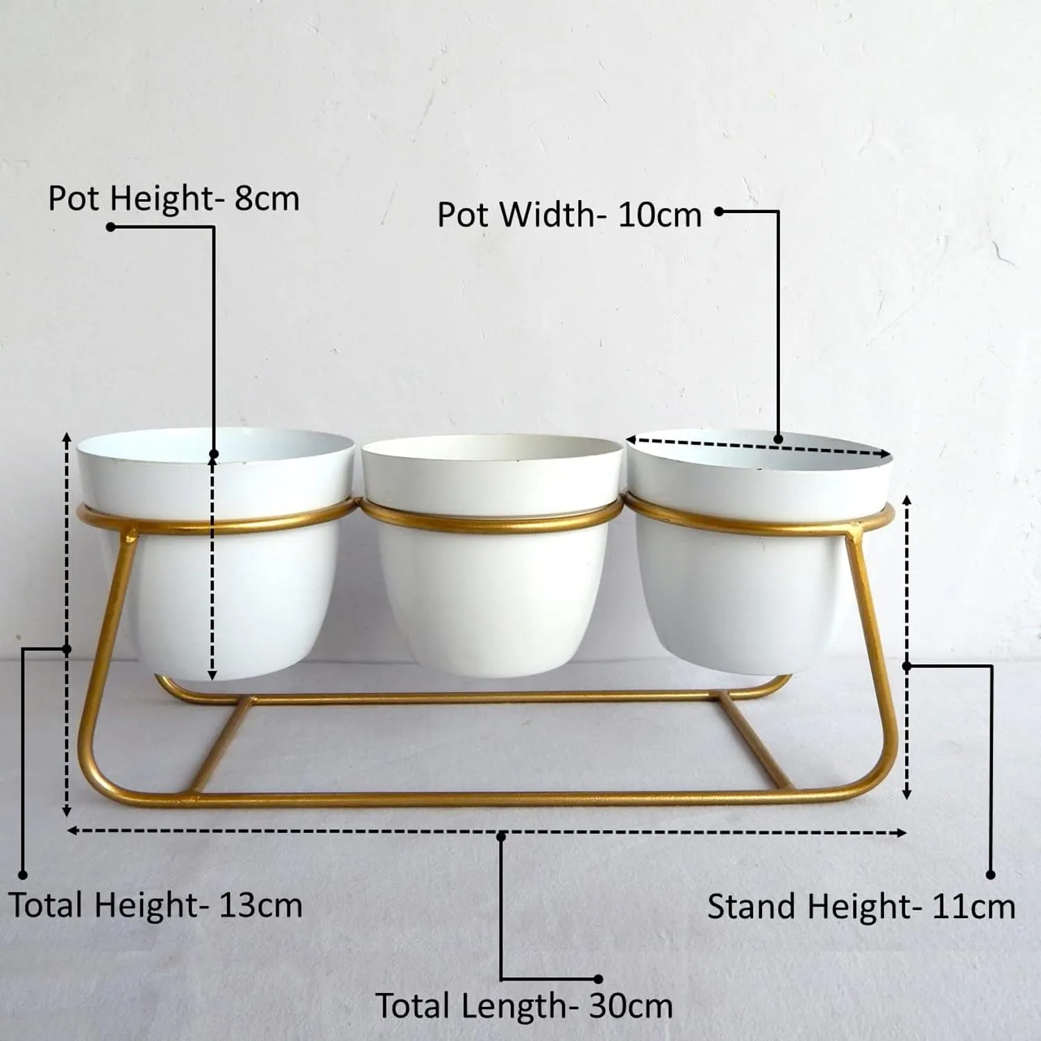 Homestic Planter|Flower Pot for Indoor|Home Décor Flowers Pot|Decorative Planter Basket|Flower Planter for Office Décor|Balcony Flower Pot|3 Planter with Golden Stand|1129-B|White