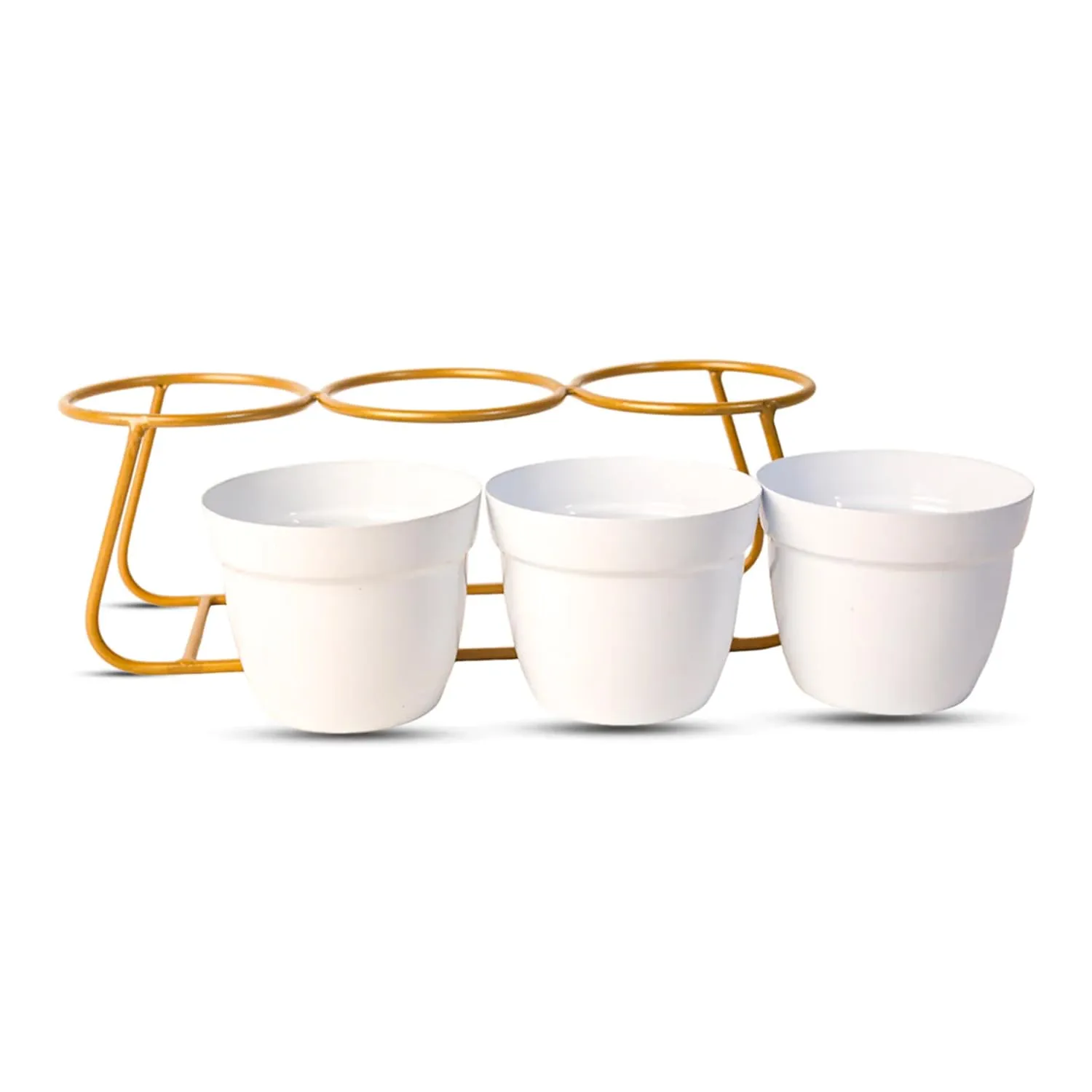 Homestic Planter|Flower Pot for Indoor|Home Décor Flowers Pot|Decorative Planter Basket|Flower Planter for Office Décor|Balcony Flower Pot|3 Planter with Golden Stand|1129-B|White