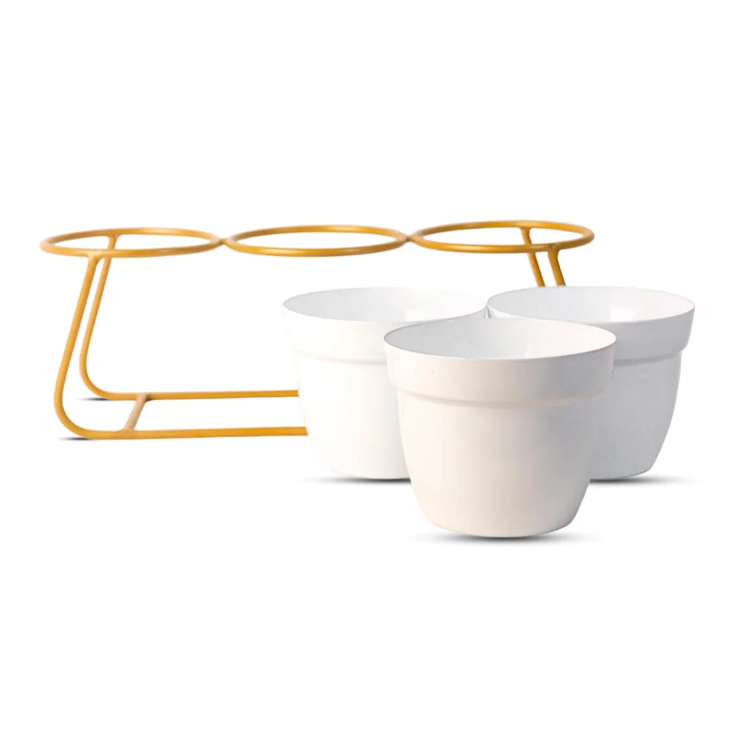 Homestic Planter|Flower Pot for Indoor|Home Décor Flowers Pot|Decorative Planter Basket|Flower Planter for Office Décor|Balcony Flower Pot|3 Planter with Golden Stand|1129-B|White