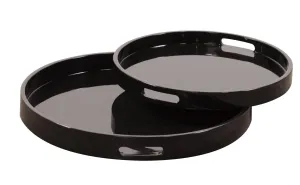 Howard Elliott Collection Black Lacquer Round Wood Tray Set