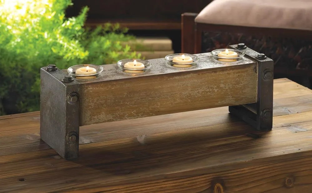 Industrial Wooden Candle Holder