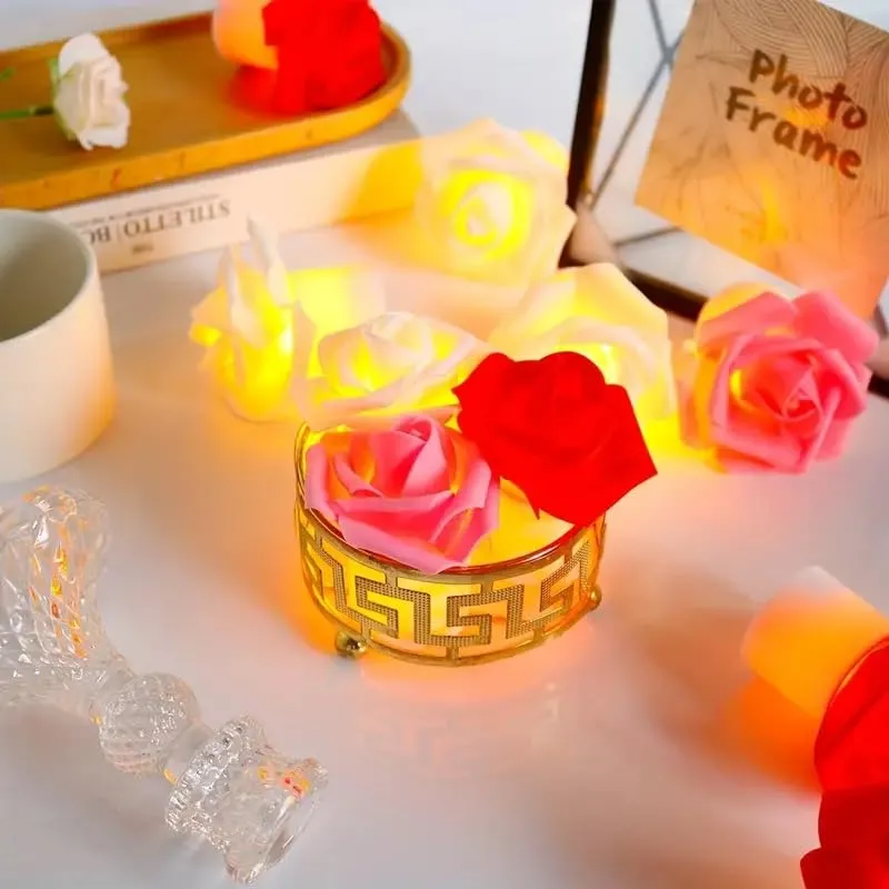IYAAN Rose Flower Led Light Candles/Beautiful Decoration Flower Candles Smokeless Decorative Candles Led Tea Light Candle for Diwali Decoration Set of 12