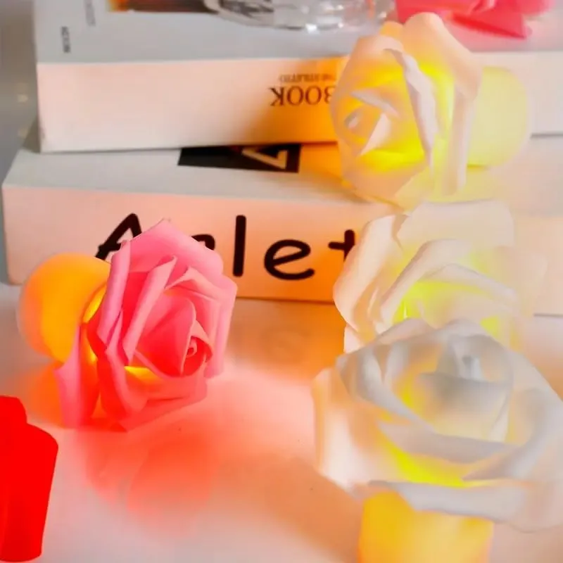 IYAAN Rose Flower Led Light Candles/Beautiful Decoration Flower Candles Smokeless Decorative Candles Led Tea Light Candle for Diwali Decoration Set of 12
