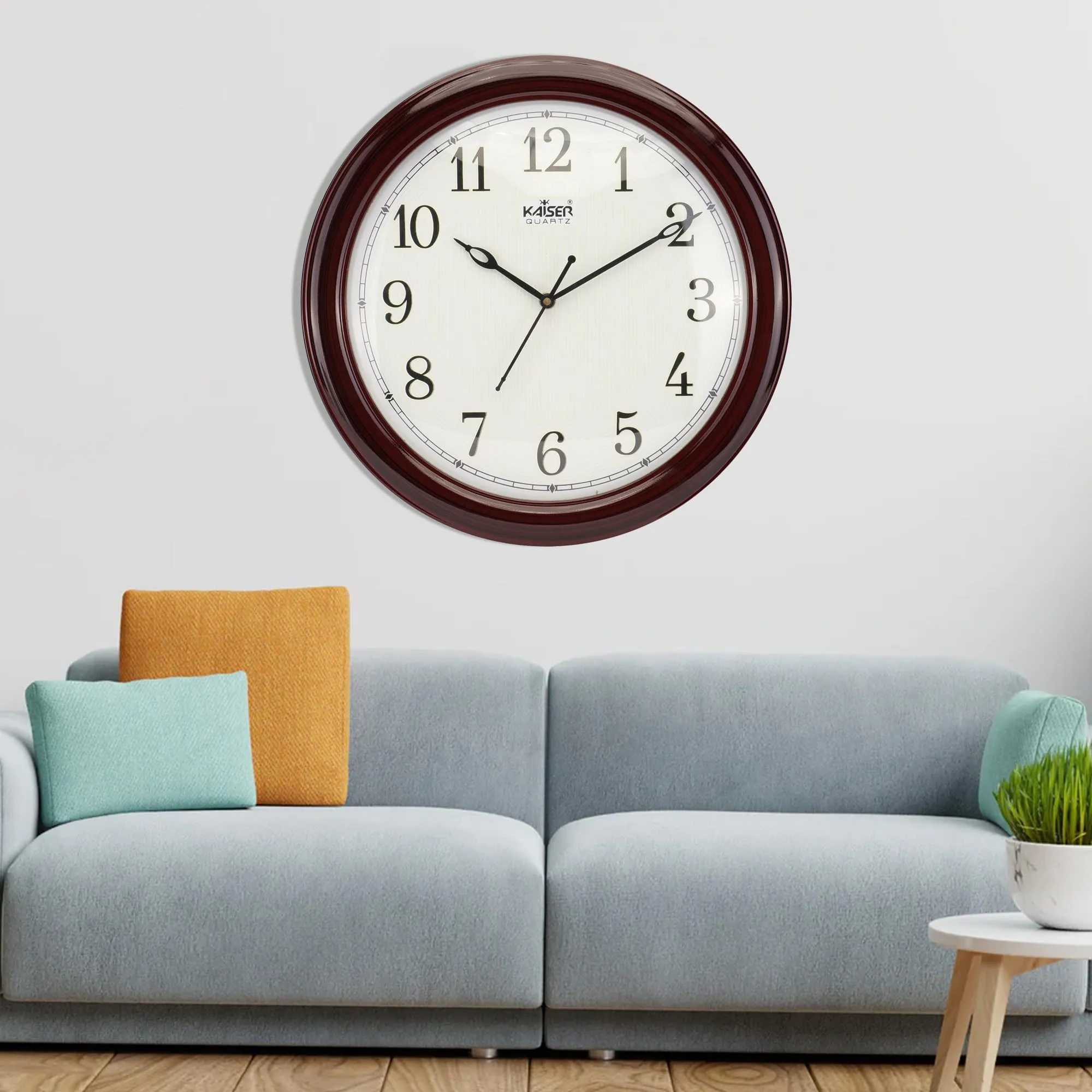 KAISER Night Glow 13 Inch Quartz Wall Clock - Non-Ticking Silent Movement Wooden Clock for Home & Office (Rosewood 10)