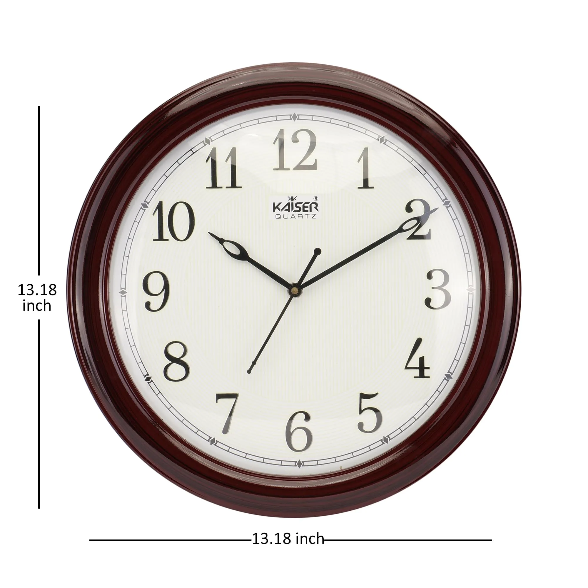 KAISER Night Glow 13 Inch Quartz Wall Clock - Non-Ticking Silent Movement Wooden Clock for Home & Office (Rosewood 10)