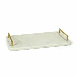 Kavala 14.75" Long Marble Tray with Gold Metal Handles
