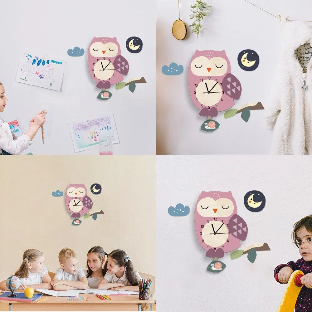 Kids Swing Watch Wall Clock with Cartoon Owl Design