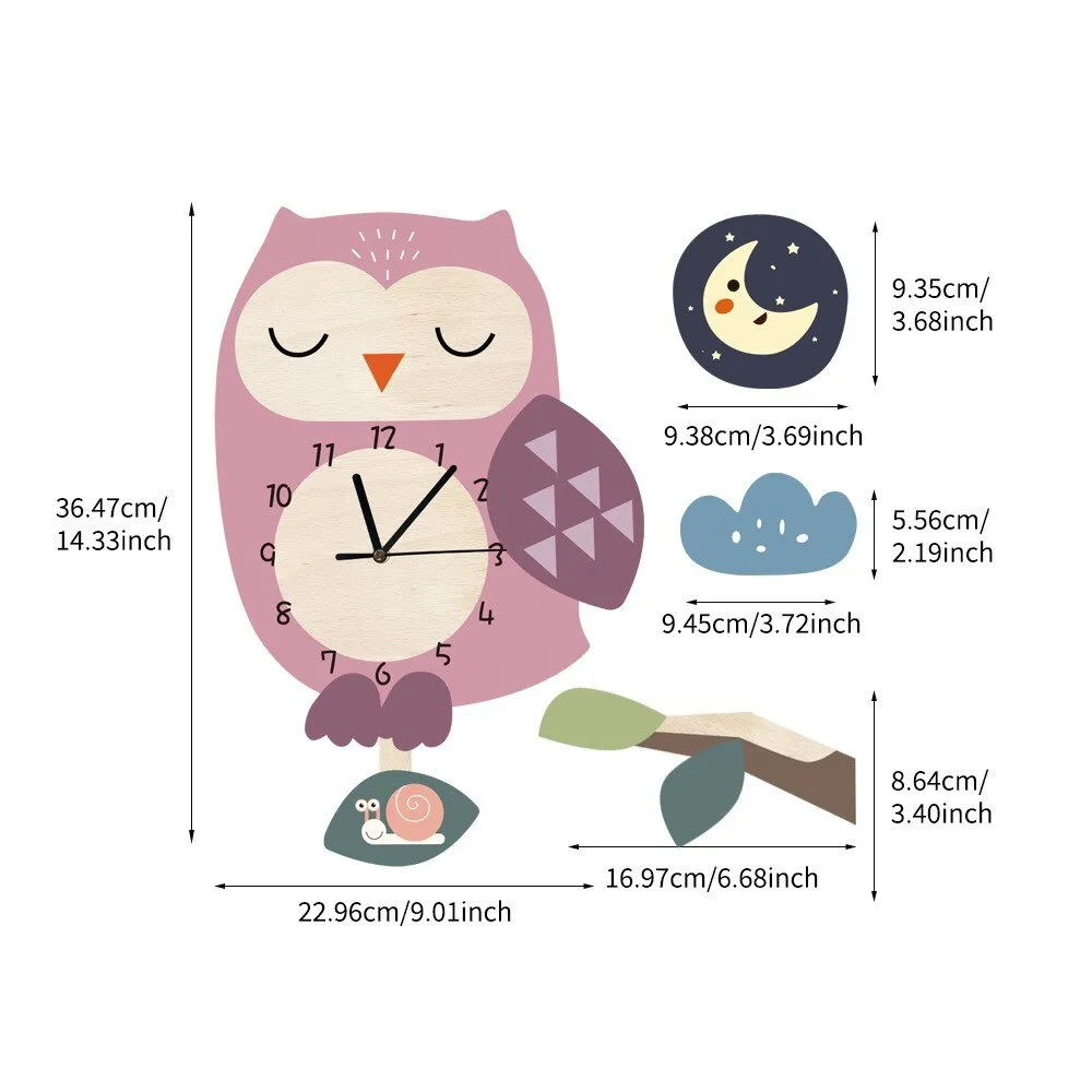 Kids Swing Watch Wall Clock with Cartoon Owl Design