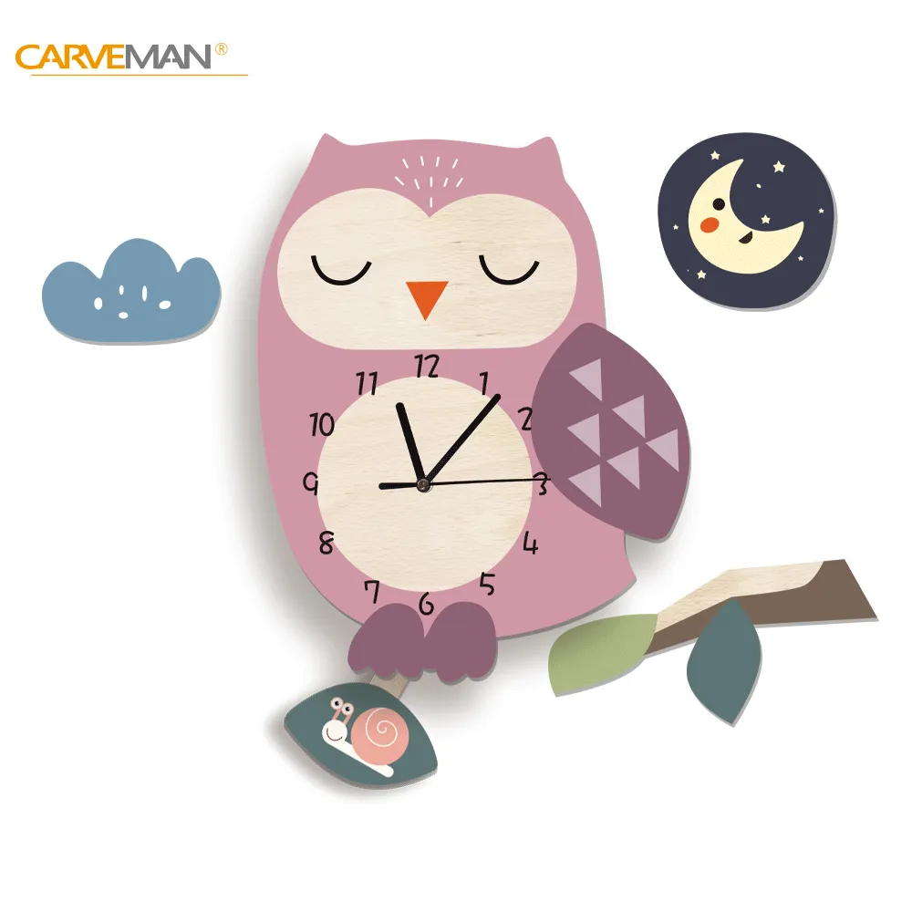 Kids Swing Watch Wall Clock with Cartoon Owl Design