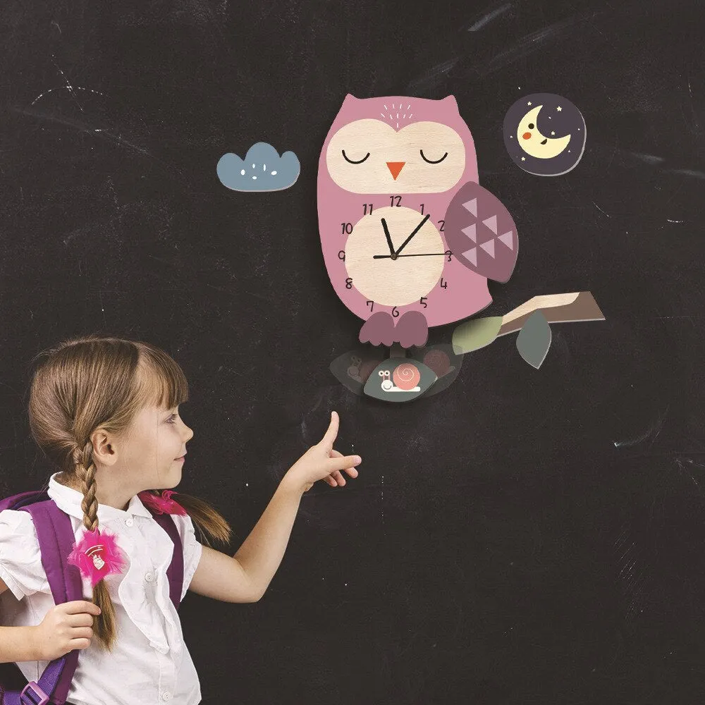 Kids Swing Watch Wall Clock with Cartoon Owl Design