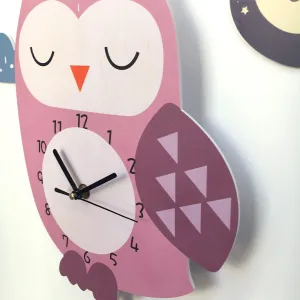 Kids Swing Watch Wall Clock with Cartoon Owl Design
