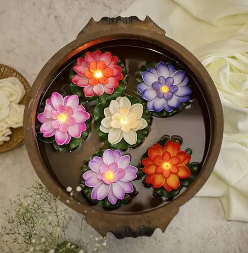 Klip2Deal Diwali Multi-Color Waterproof LED Floating Candles for Bath, Wedding, and Festival - Romantic Night Lighting with Lotus Shape | Smokeless Flameless Diya LED Candles (Plastic, Set of 3)