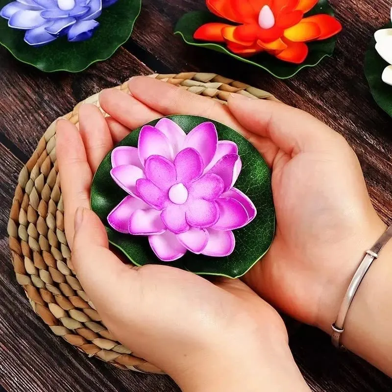 Klip2Deal Diwali Multi-Color Waterproof LED Floating Candles for Bath, Wedding, and Festival - Romantic Night Lighting with Lotus Shape | Smokeless Flameless Diya LED Candles (Plastic, Set of 3)