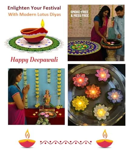 Klip2Deal Diwali Multi-Color Waterproof LED Floating Candles for Bath, Wedding, and Festival - Romantic Night Lighting with Lotus Shape | Smokeless Flameless Diya LED Candles (Plastic, Set of 3)