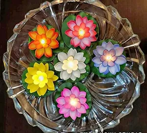 Klip2Deal Diwali Multi-Color Waterproof LED Floating Candles for Bath, Wedding, and Festival - Romantic Night Lighting with Lotus Shape | Smokeless Flameless Diya LED Candles (Plastic, Set of 3)
