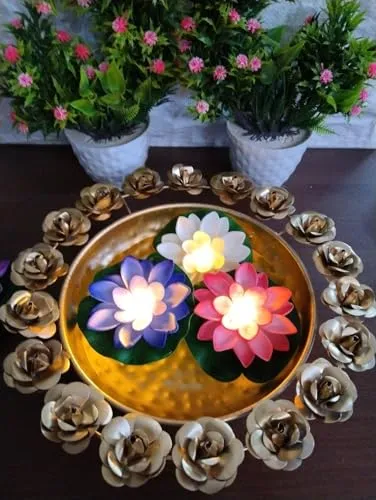 Klip2Deal Diwali Multi-Color Waterproof LED Floating Candles for Bath, Wedding, and Festival - Romantic Night Lighting with Lotus Shape | Smokeless Flameless Diya LED Candles (Plastic, Set of 3)