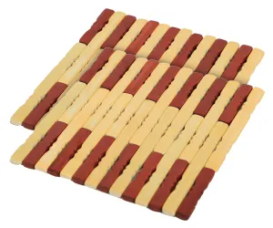 Kuber Industries Pencil Design Square Bamboo Coasters for Home Set of 2 Pan Pot Holder Heat Insulation Pad (Brown)