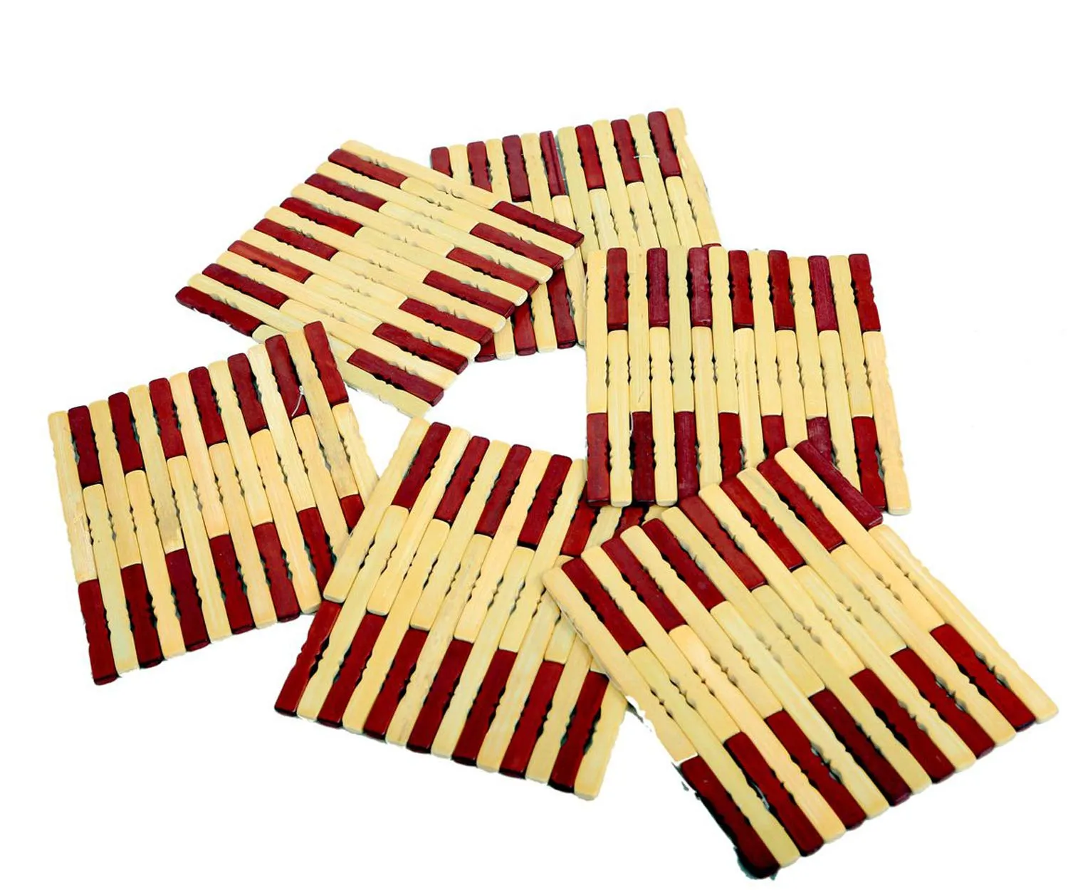 Kuber Industries Pencil Design Square Bamboo Coasters for Home Set of 2 Pan Pot Holder Heat Insulation Pad (Brown)