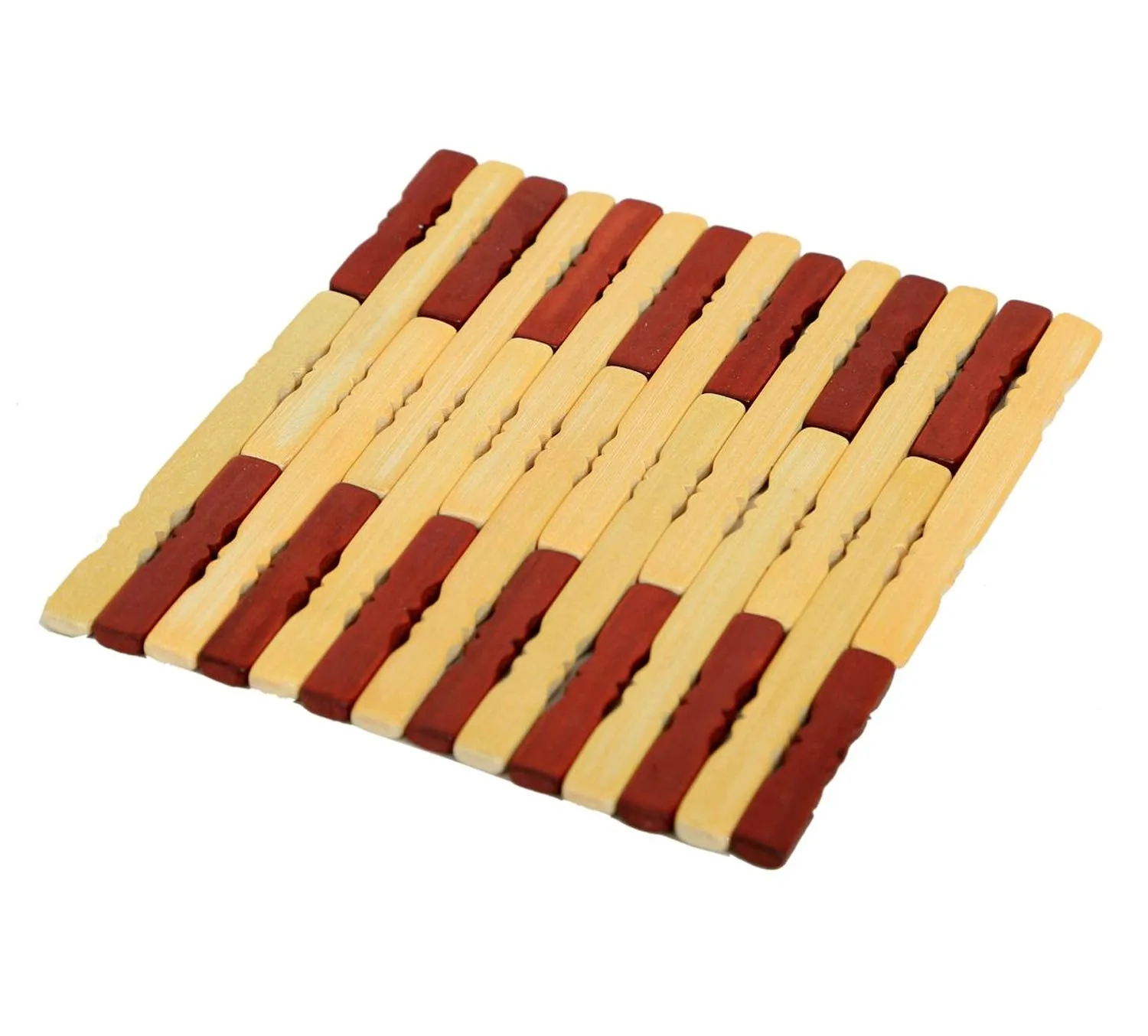 Kuber Industries Pencil Design Square Bamboo Coasters for Home Set of 2 Pan Pot Holder Heat Insulation Pad (Brown)