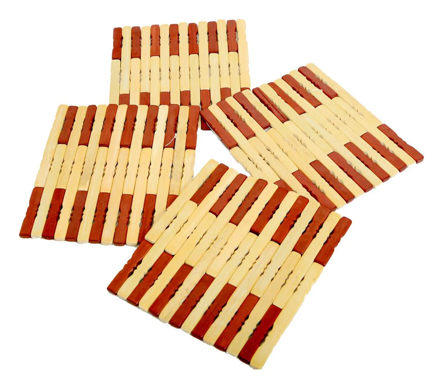Kuber Industries Pencil Design Square Bamboo Coasters for Home Set of 2 Pan Pot Holder Heat Insulation Pad (Brown)