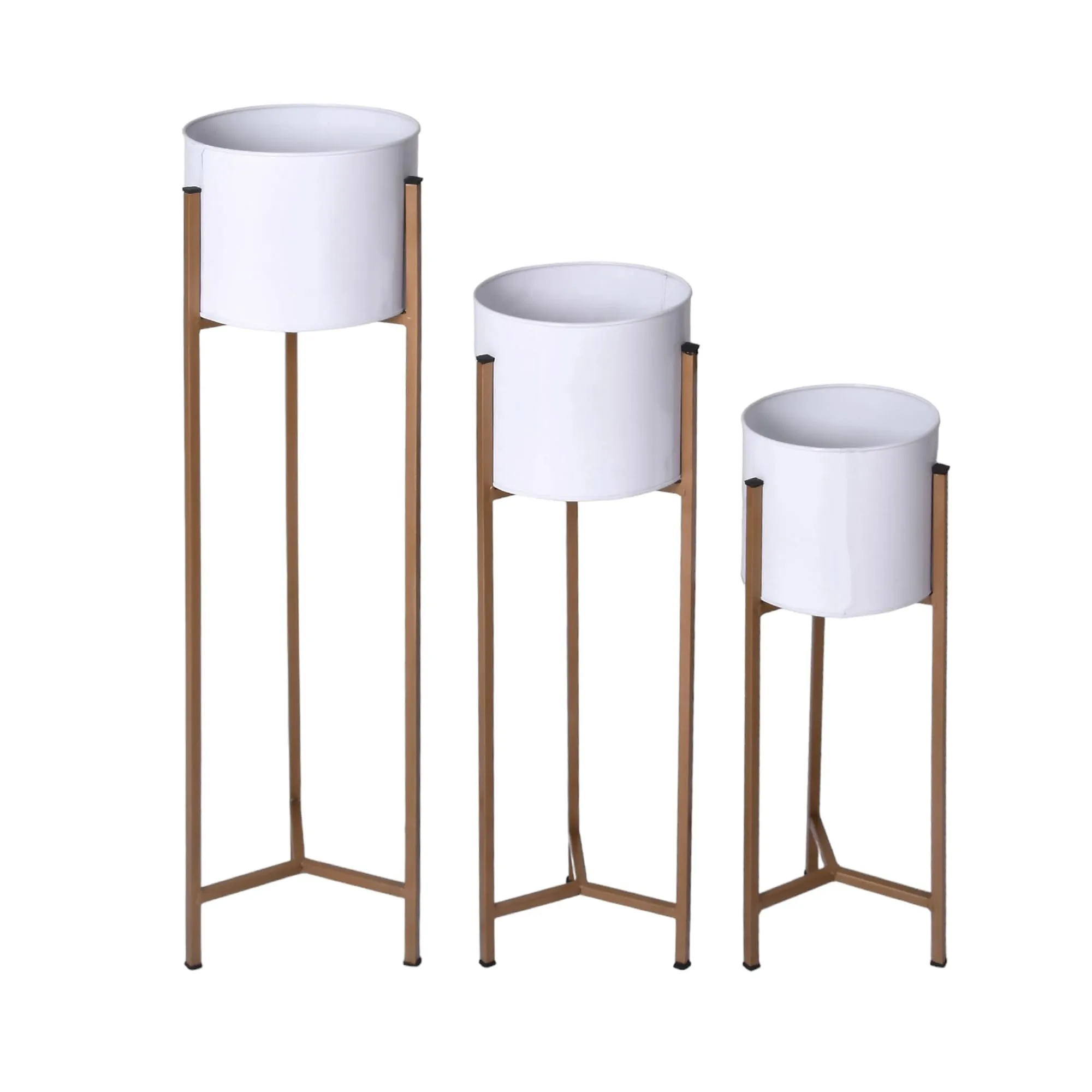 Kuber Industries Planter | Plant Stand for Living Room | Plant Stand for Home | Planter Pot Stand for Outdoor | Gamla Stand For Home | Metal Floor Tall Indoor Plant Stand | Set of 3 | White