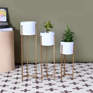Kuber Industries Planter | Plant Stand for Living Room | Plant Stand for Home | Planter Pot Stand for Outdoor | Gamla Stand For Home | Metal Floor Tall Indoor Plant Stand | Set of 3 | White