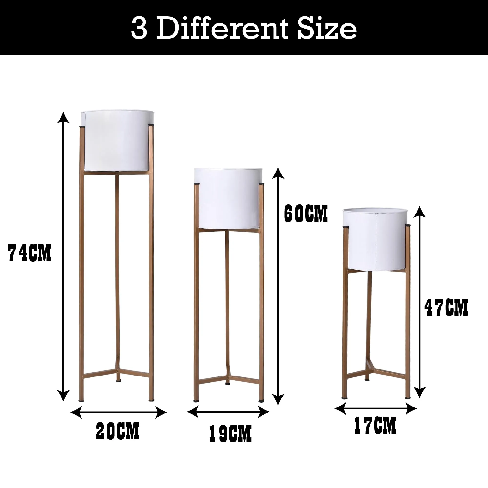 Kuber Industries Planter | Plant Stand for Living Room | Plant Stand for Home | Planter Pot Stand for Outdoor | Gamla Stand For Home | Metal Floor Tall Indoor Plant Stand | Set of 3 | White
