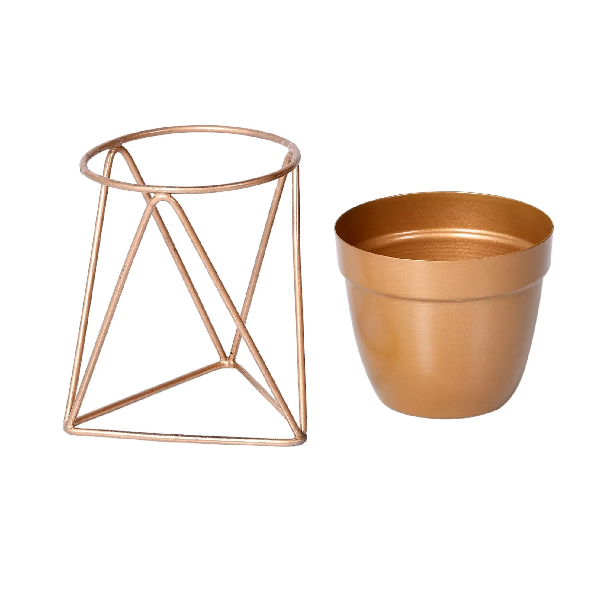 Kuber Industries Planter | Planter Stand for Garden | Plant Stand for Home | Planter Pot Stand for Outdoor | Gamla Stand for Home | Metal Indoor Pots with Drainage Hole | Set of 1 | Gold