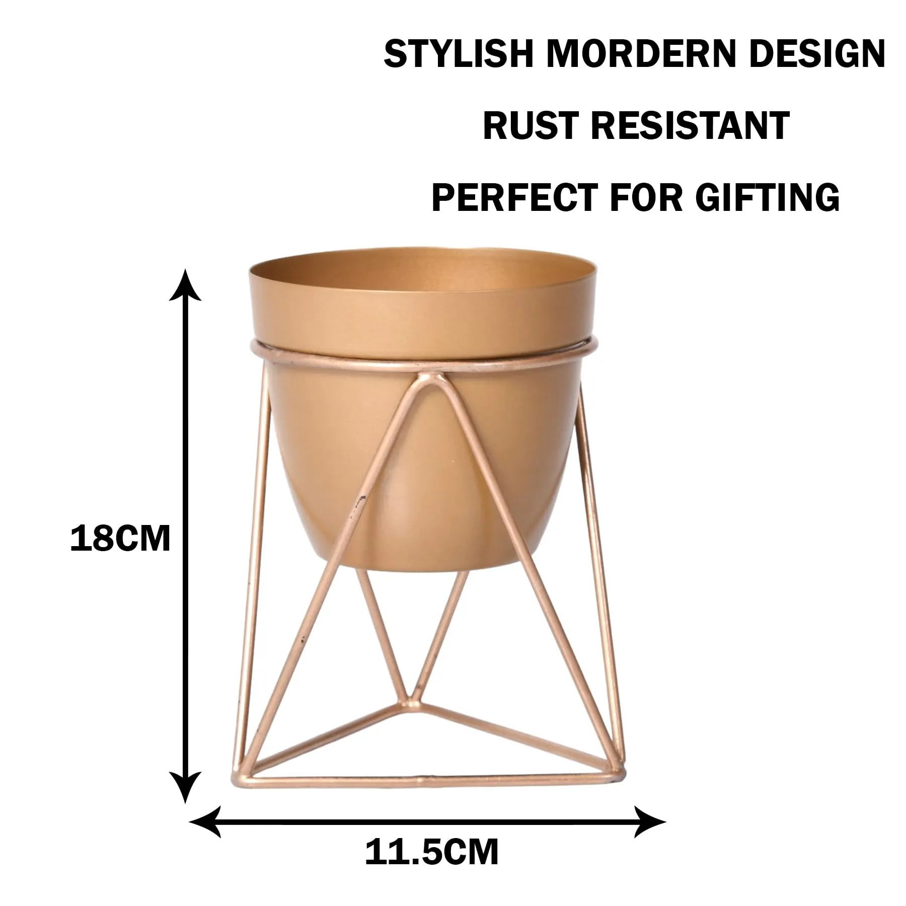 Kuber Industries Planter | Planter Stand for Garden | Plant Stand for Home | Planter Pot Stand for Outdoor | Gamla Stand for Home | Metal Indoor Pots with Drainage Hole | Set of 1 | Gold